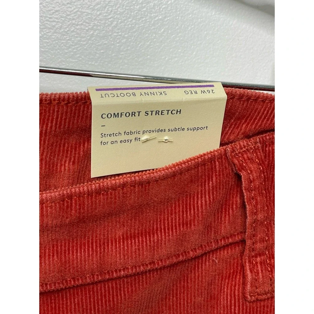 Universal Thread Womens Skinny Bootcut Corduroy Pants Orange Red 26W NEW Boho
